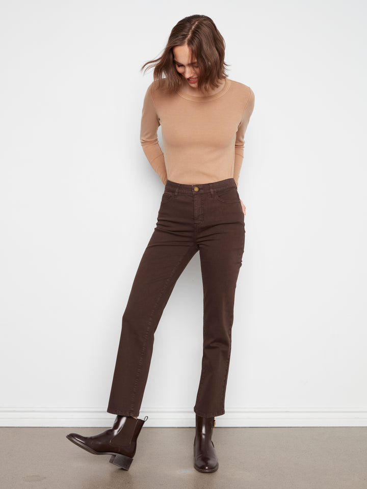 Straight Leg Colored Twill Pants With Elastic Inside Waist