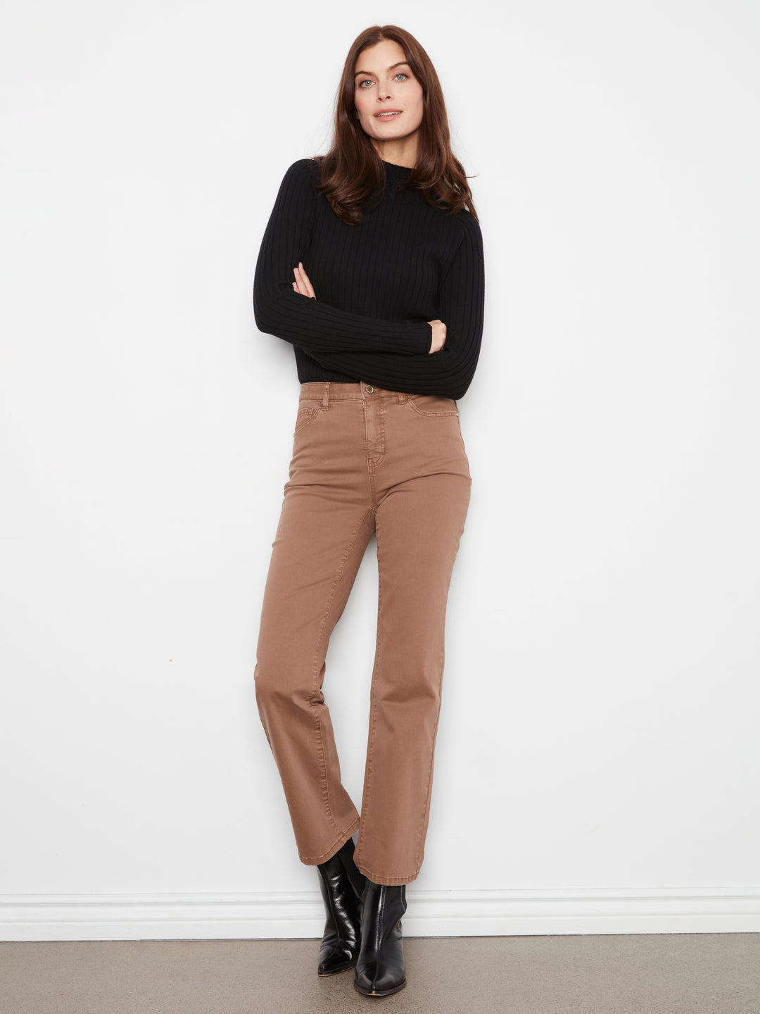 Straight Leg Colored Twill Pants With Elastic Inside Waist