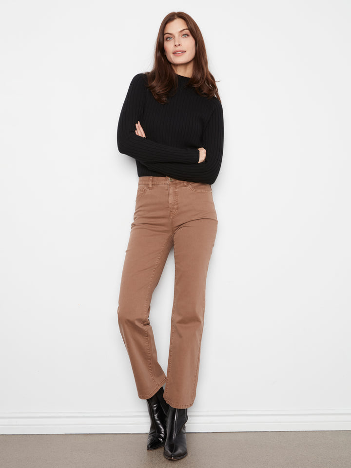 Straight Leg Colored Twill Pants With Elastic Inside Waist