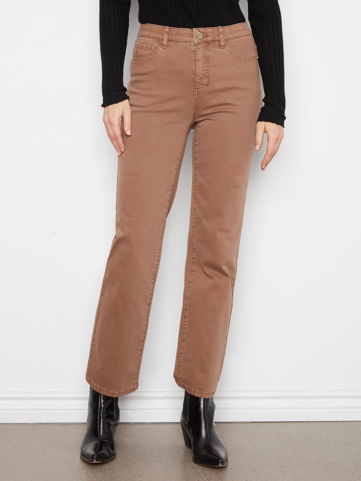 Straight Leg Colored Twill Pants With Elastic Inside Waist