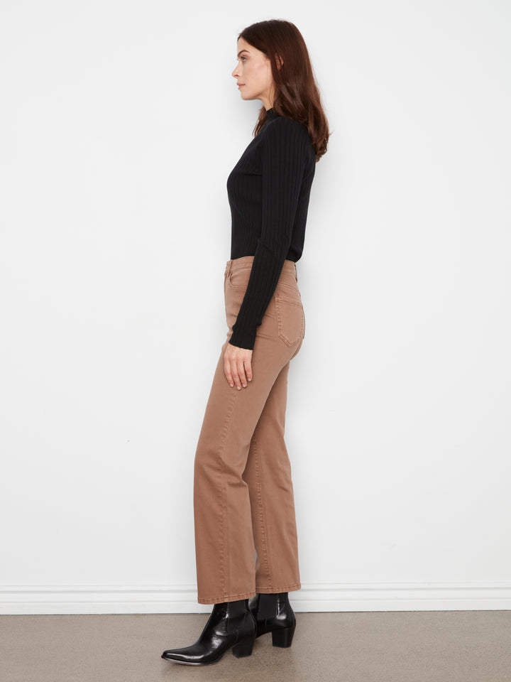Straight Leg Colored Twill Pants With Elastic Inside Waist