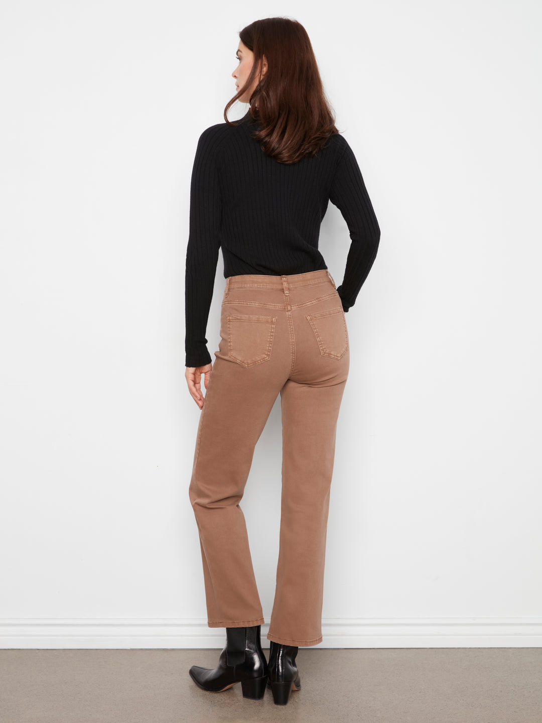 Straight Leg Colored Twill Pants With Elastic Inside Waist