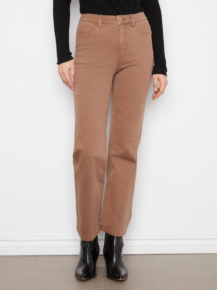 Straight Leg Colored Twill Pants With Elastic Inside Waist