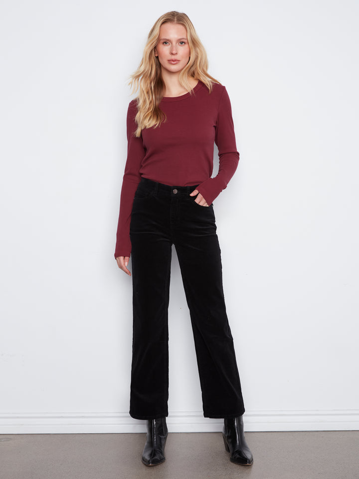 Straight Leg Corduroy Pants With Elastic Inside Waist