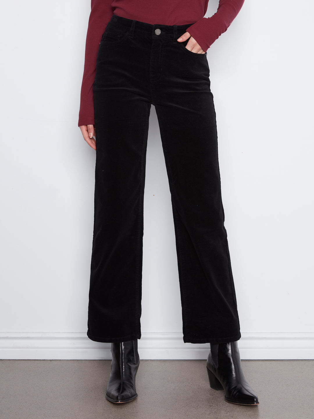 Straight Leg Corduroy Pants With Elastic Inside Waist
