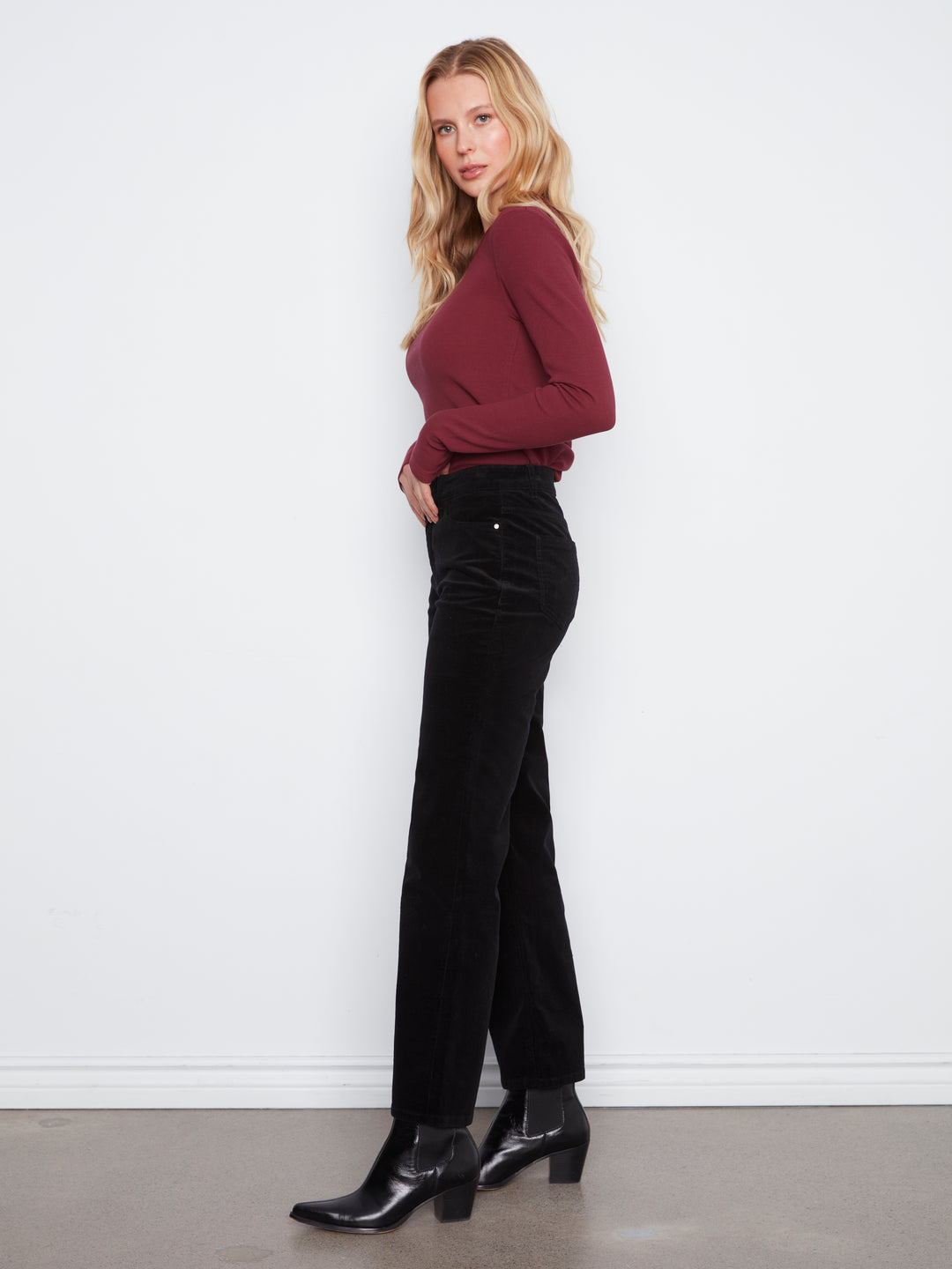 Straight Leg Corduroy Pants With Elastic Inside Waist