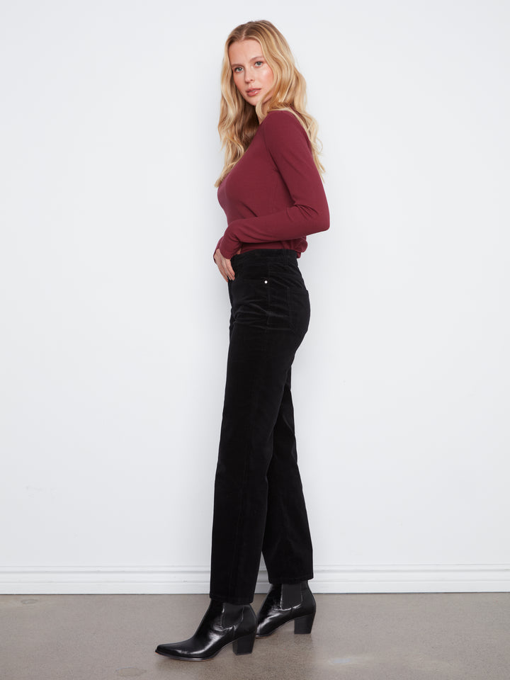 Straight Leg Corduroy Pants With Elastic Inside Waist