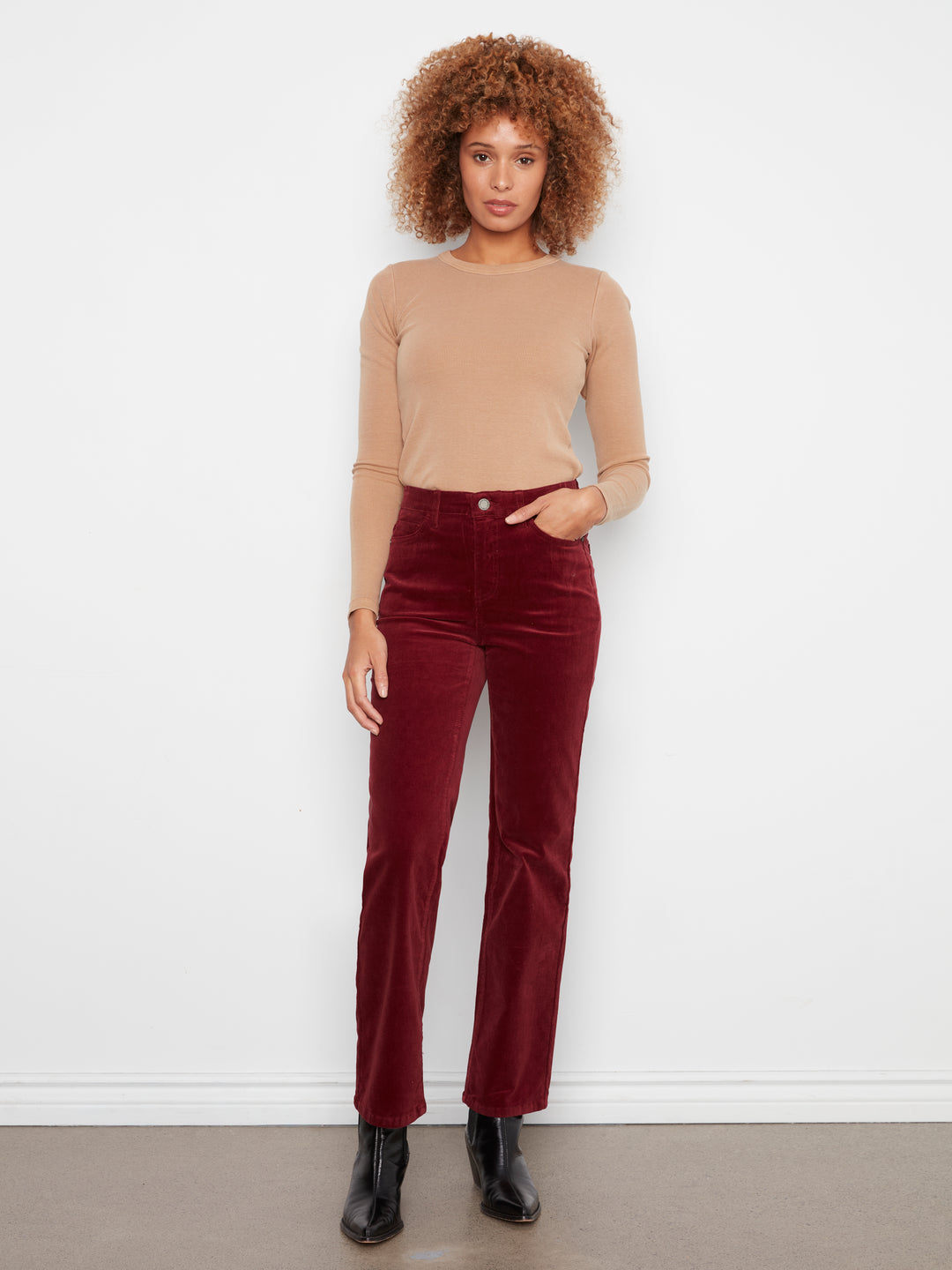 Straight Leg Corduroy Pants With Elastic Inside Waist