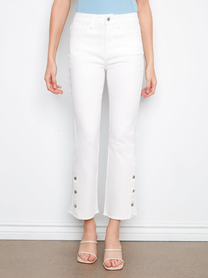 Ring Spun Denim Bootcut Leg Pants With Side Snaps At Hem