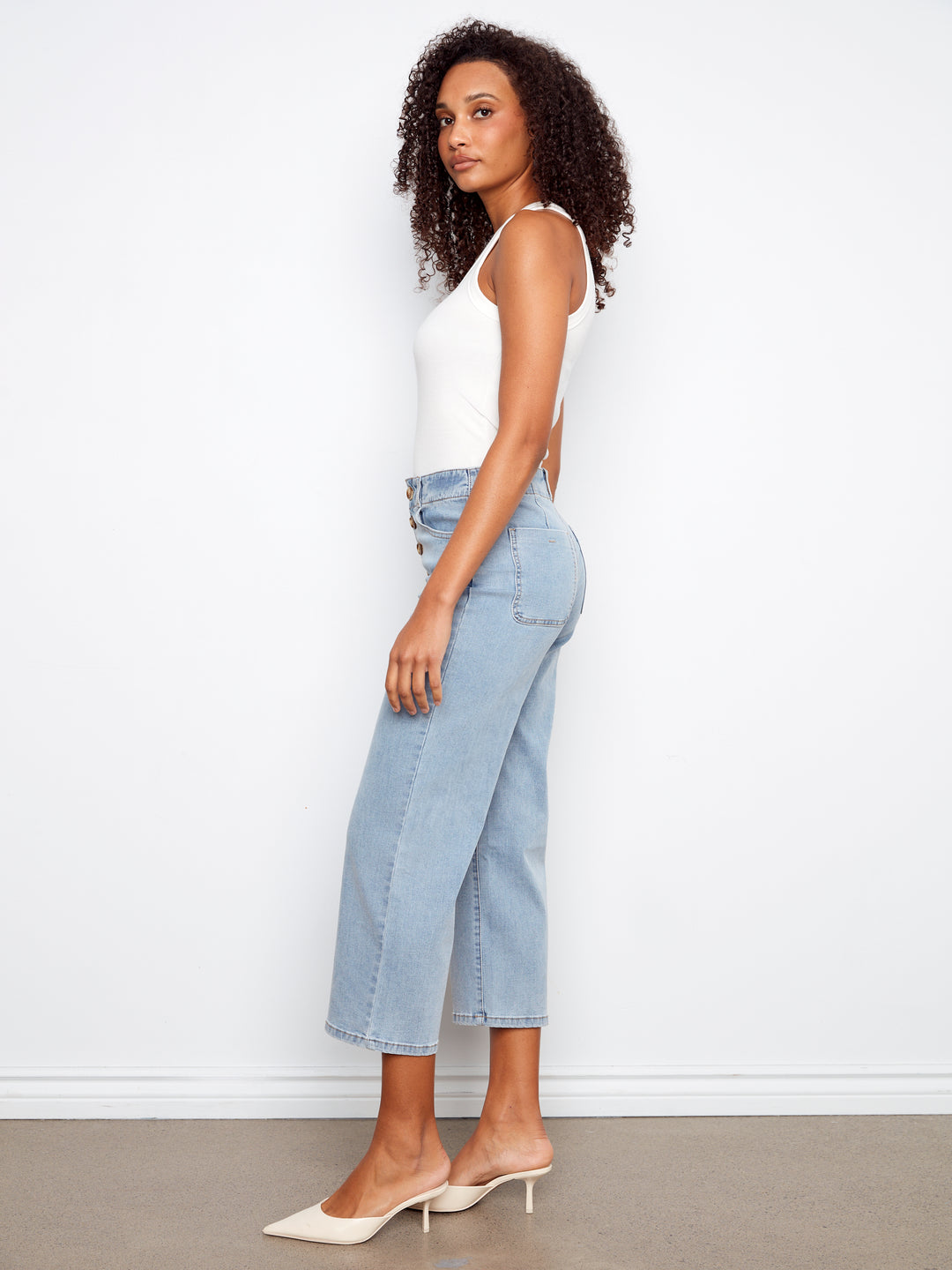 Button Fly Stretch Denim Straight Leg Pants