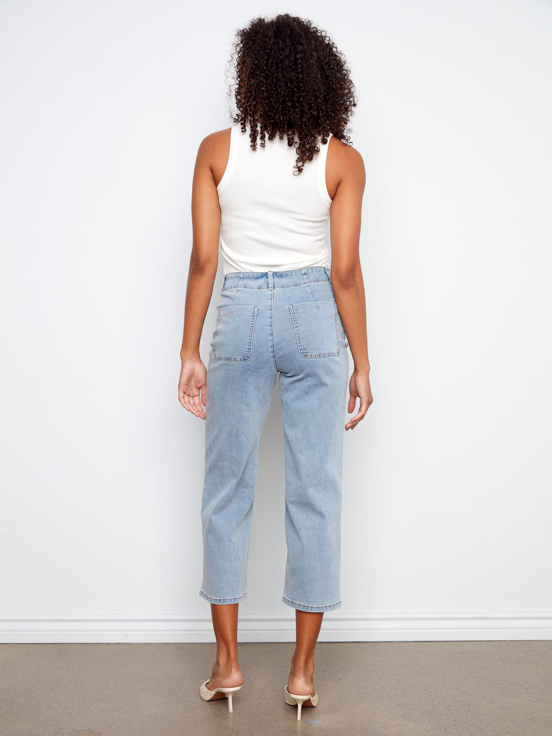 Button Fly Stretch Denim Straight Leg Pants