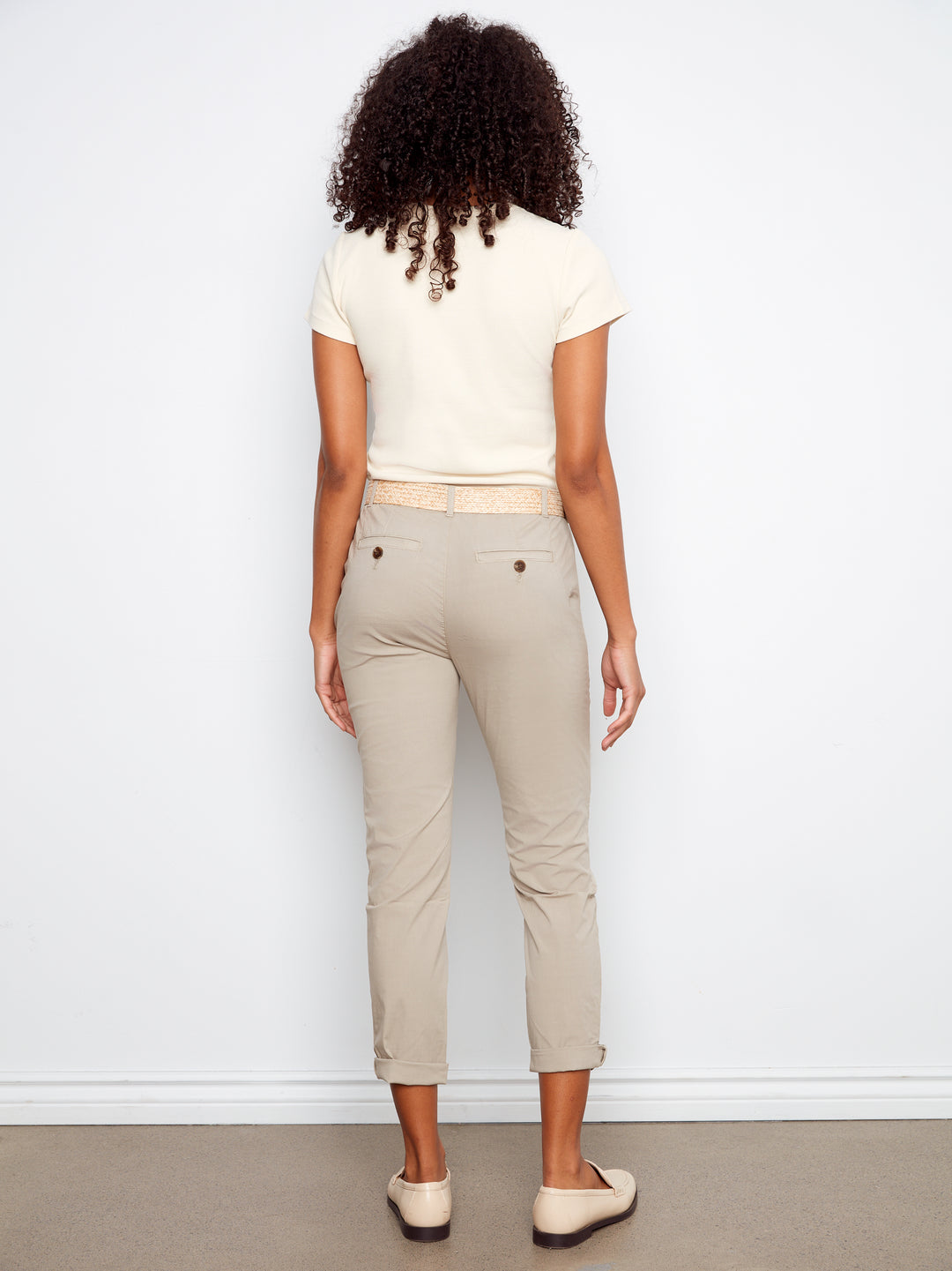 Stretch Twill Narrow Leg Pants With Belt
