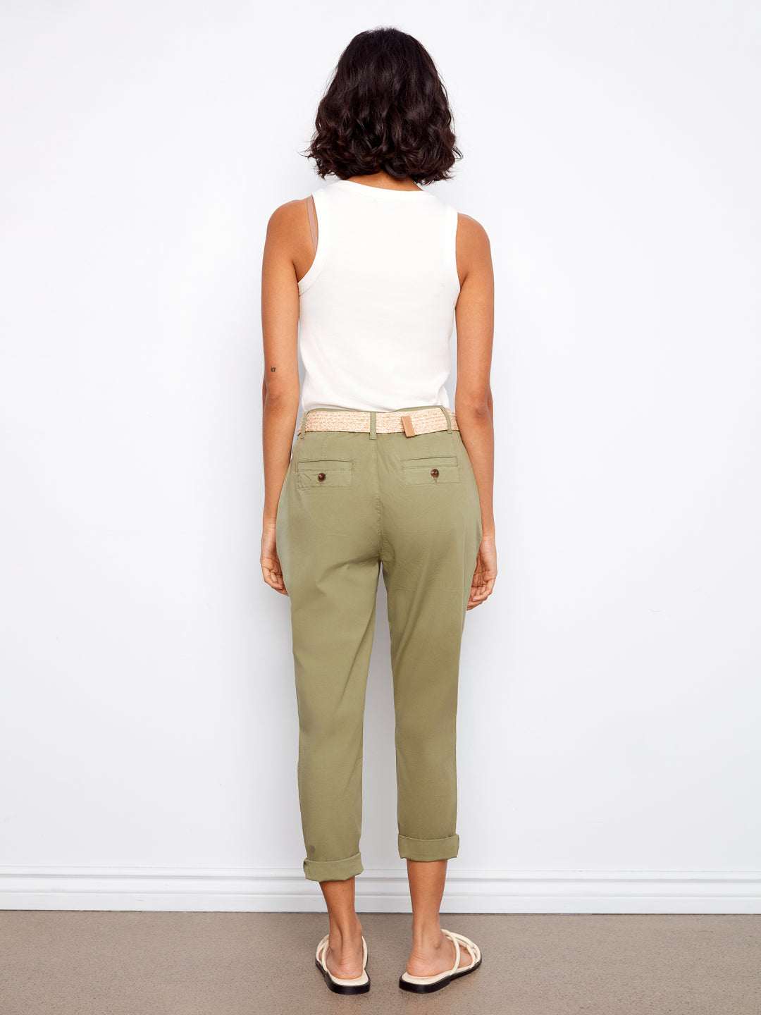 Stretch Twill Narrow Leg Pants With Belt