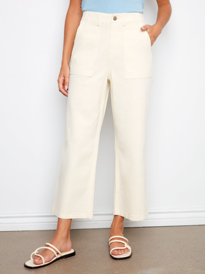 Smooth Twill Straight Leg Pants With Patch Pockets