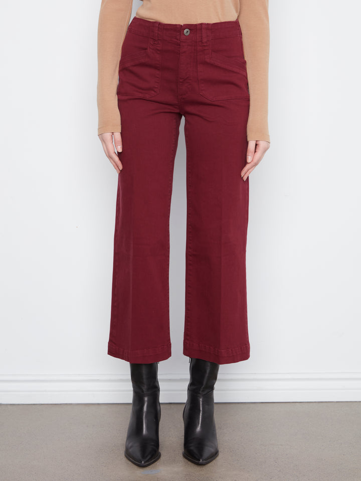 Cropped Wide Leg Colored Twill Pants With Patch Pockets