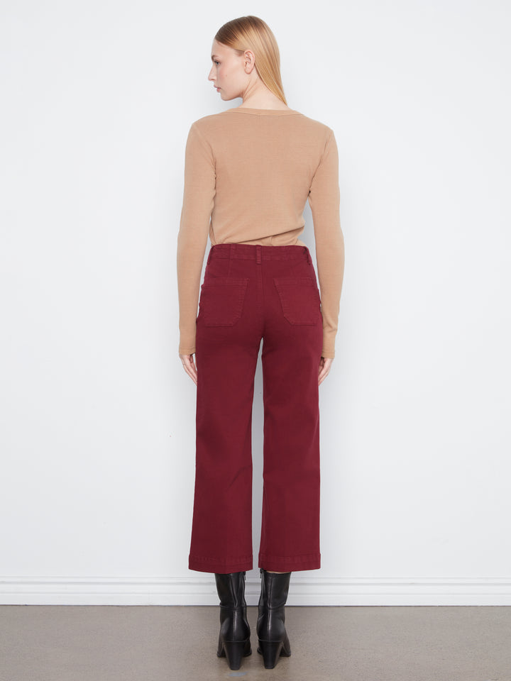 Cropped Wide Leg Colored Twill Pants With Patch Pockets
