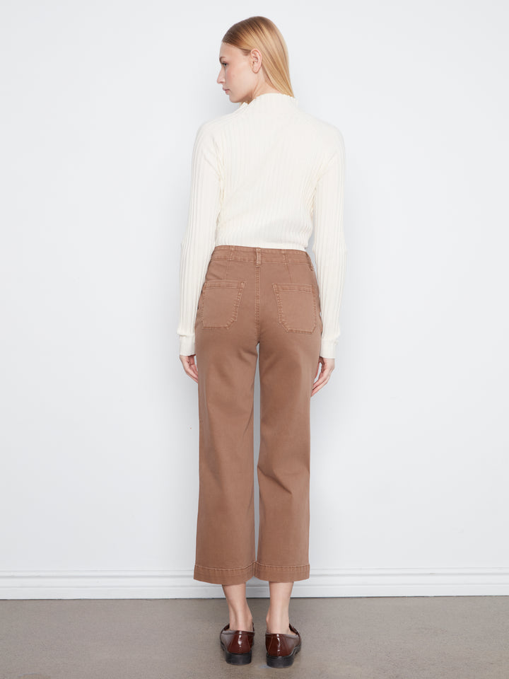 Cropped Wide Leg Colored Twill Pants With Patch Pockets