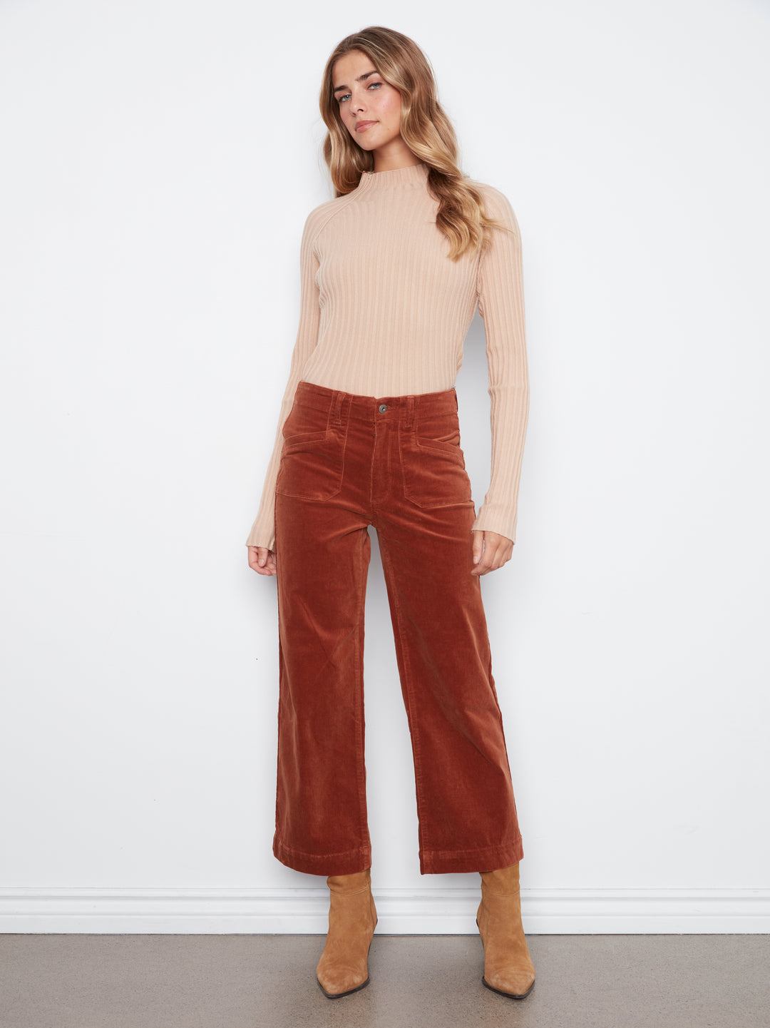 Cropped Wide Leg Corduroy Pants With Patch Pockets