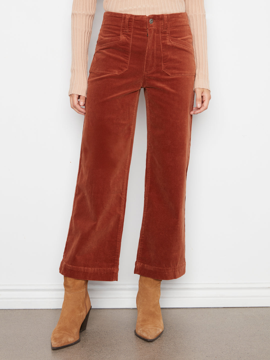 Cropped Wide Leg Corduroy Pants With Patch Pockets