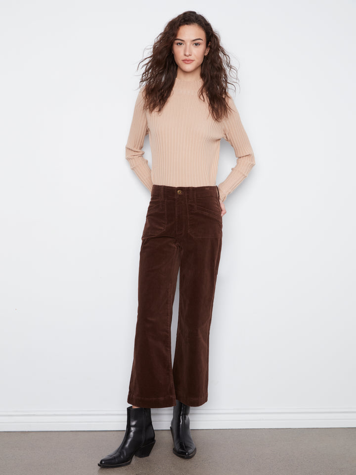 Cropped Wide Leg Corduroy Pants With Patch Pockets