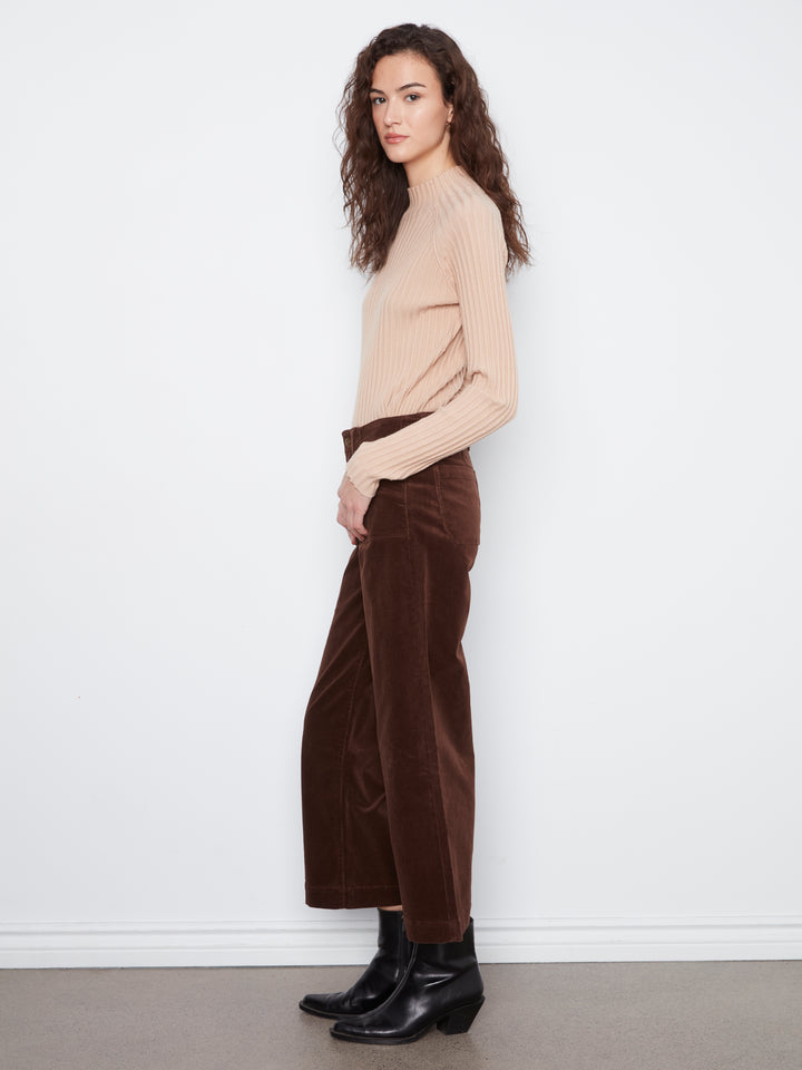 Cropped Wide Leg Corduroy Pants With Patch Pockets
