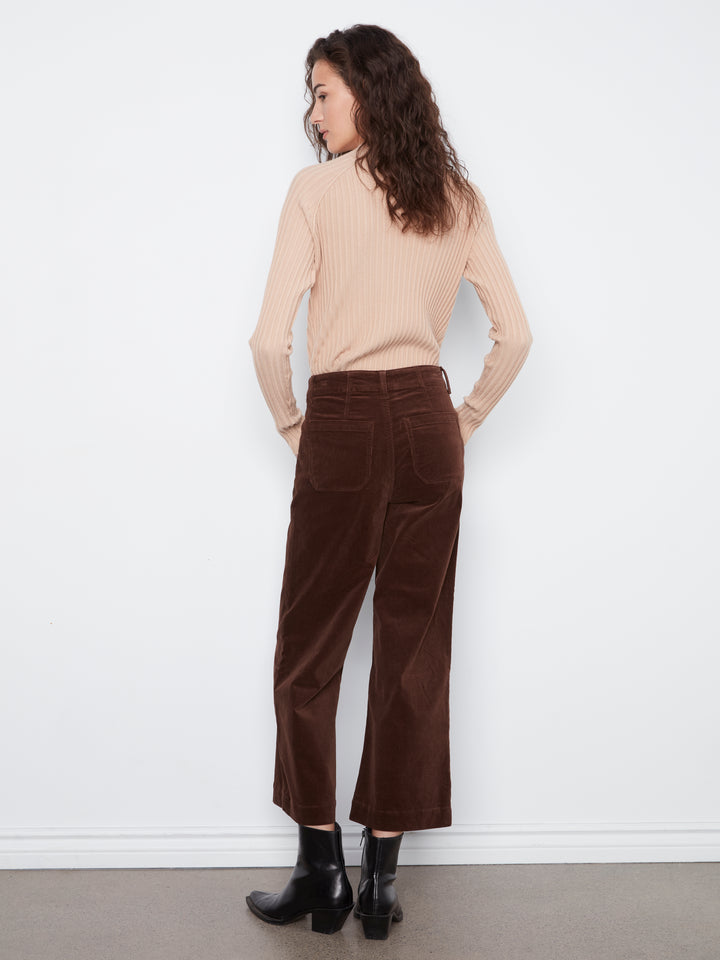 Cropped Wide Leg Corduroy Pants With Patch Pockets