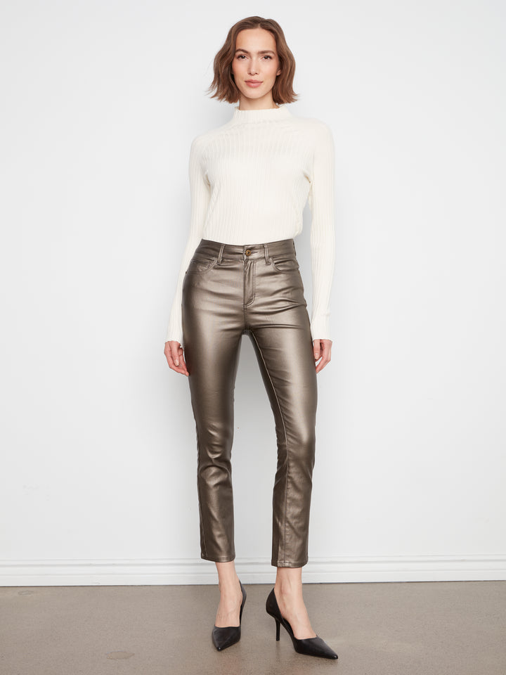 Slim Leg Metallic Wax Twill Pants