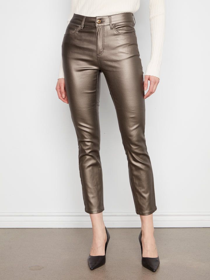 Slim Leg Metallic Wax Twill Pants