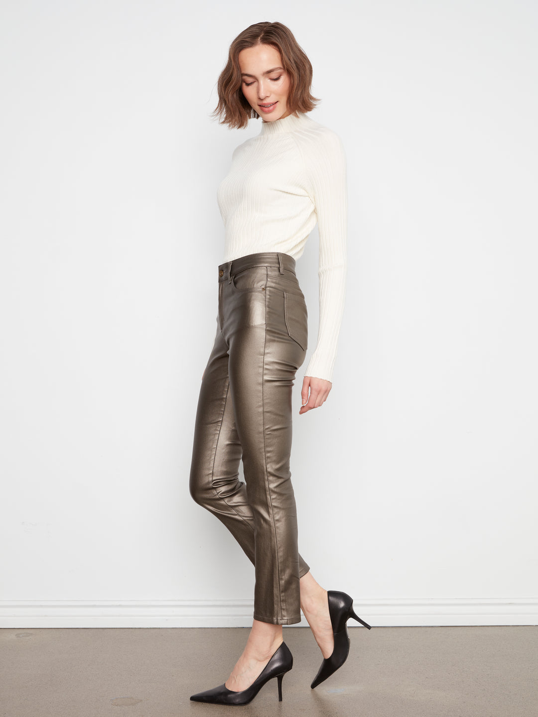 Slim Leg Metallic Wax Twill Pants