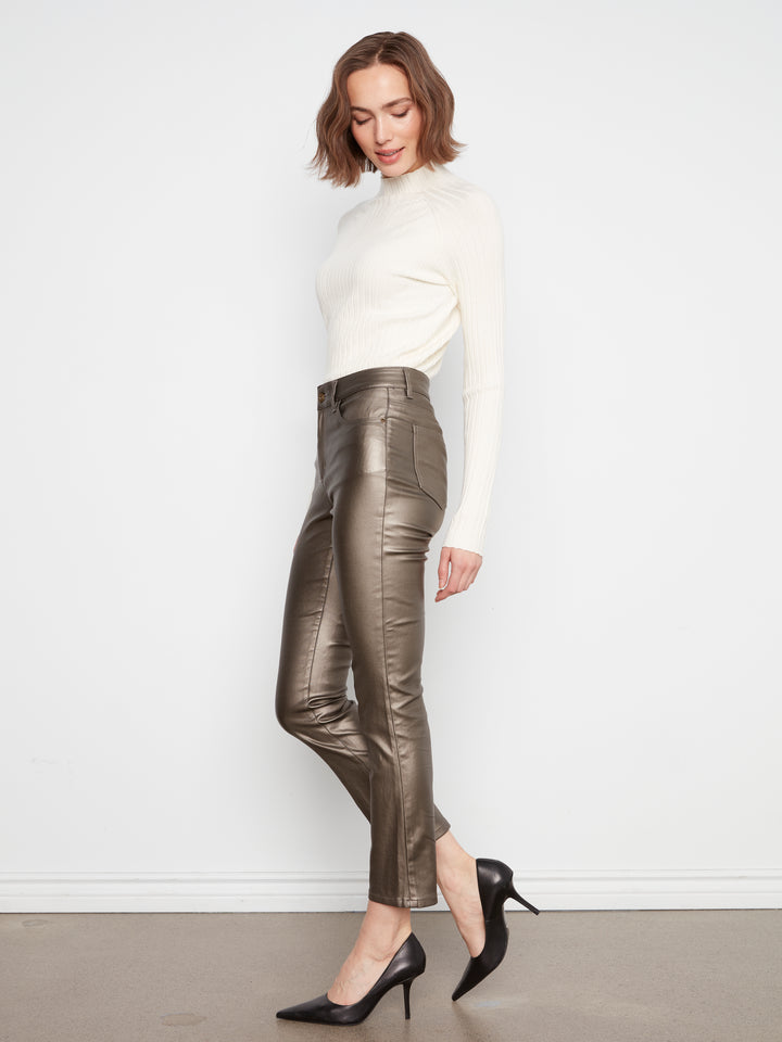 Slim Leg Metallic Wax Twill Pants
