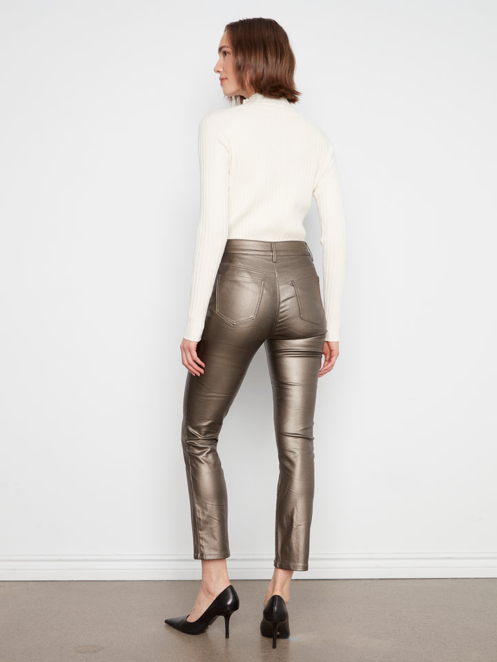 Slim Leg Metallic Wax Twill Pants