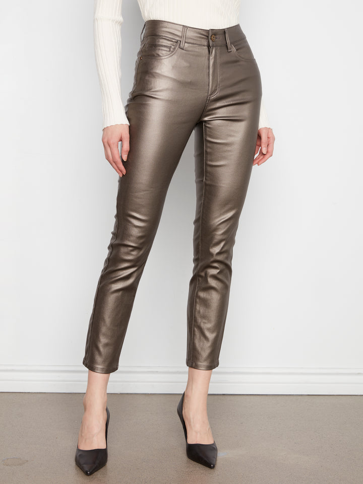 Slim Leg Metallic Wax Twill Pants