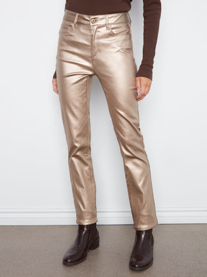 Slim Leg Metallic Wax Twill Pants
