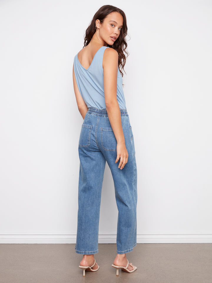 Drawstring Wide Leg Denim Pants