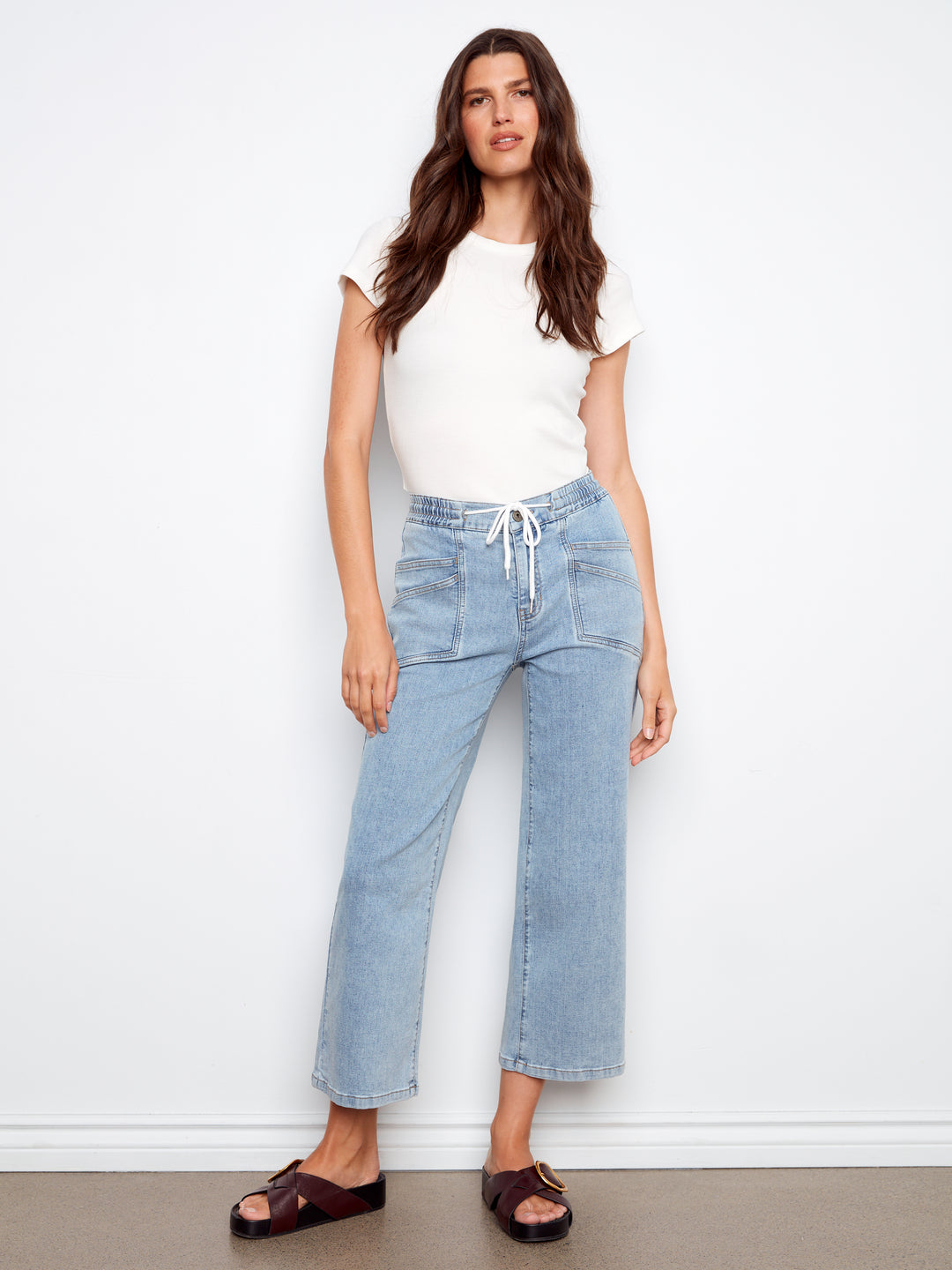 Drawstring Wide Leg Denim Pants