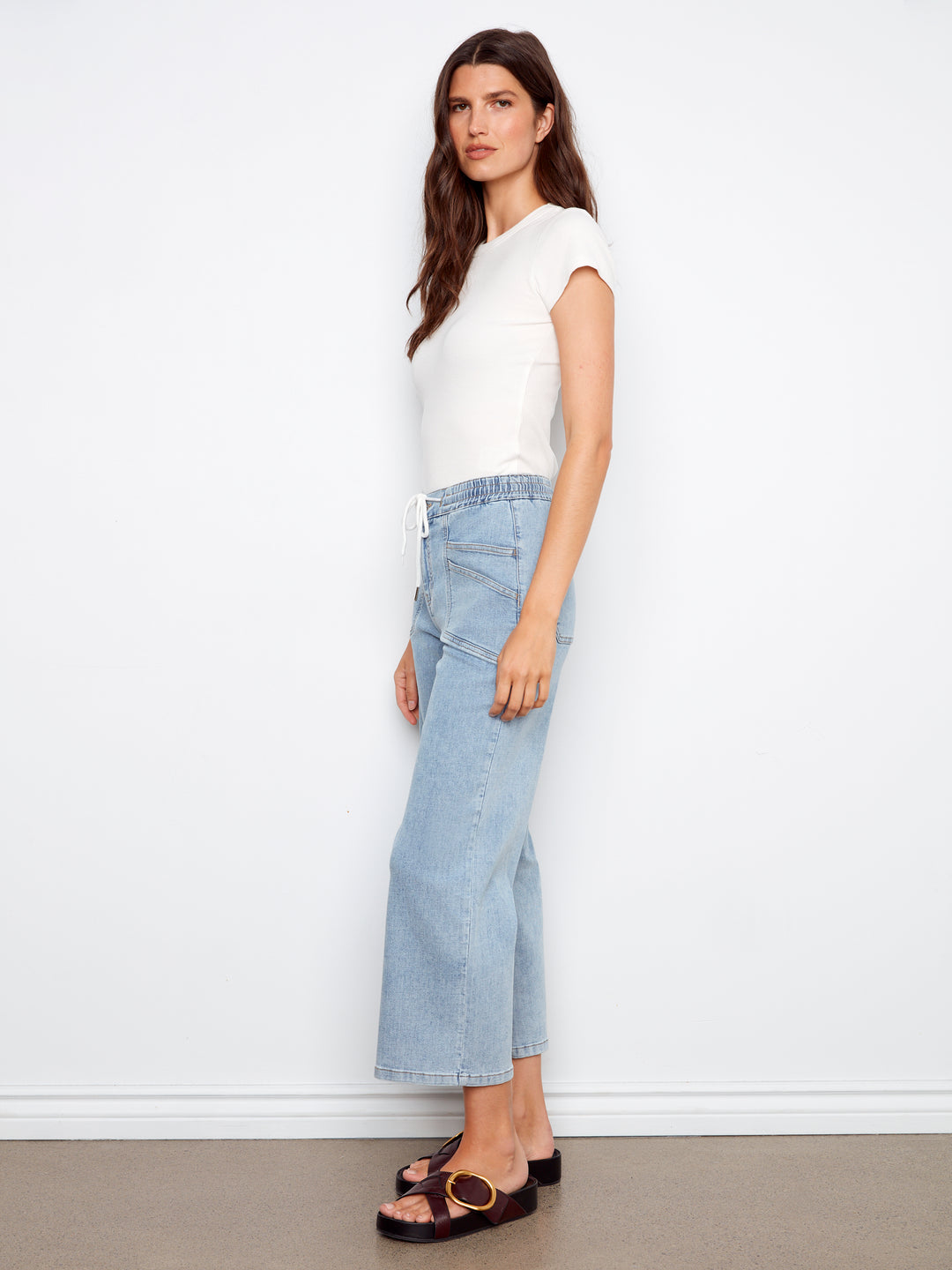 Drawstring Wide Leg Denim Pants