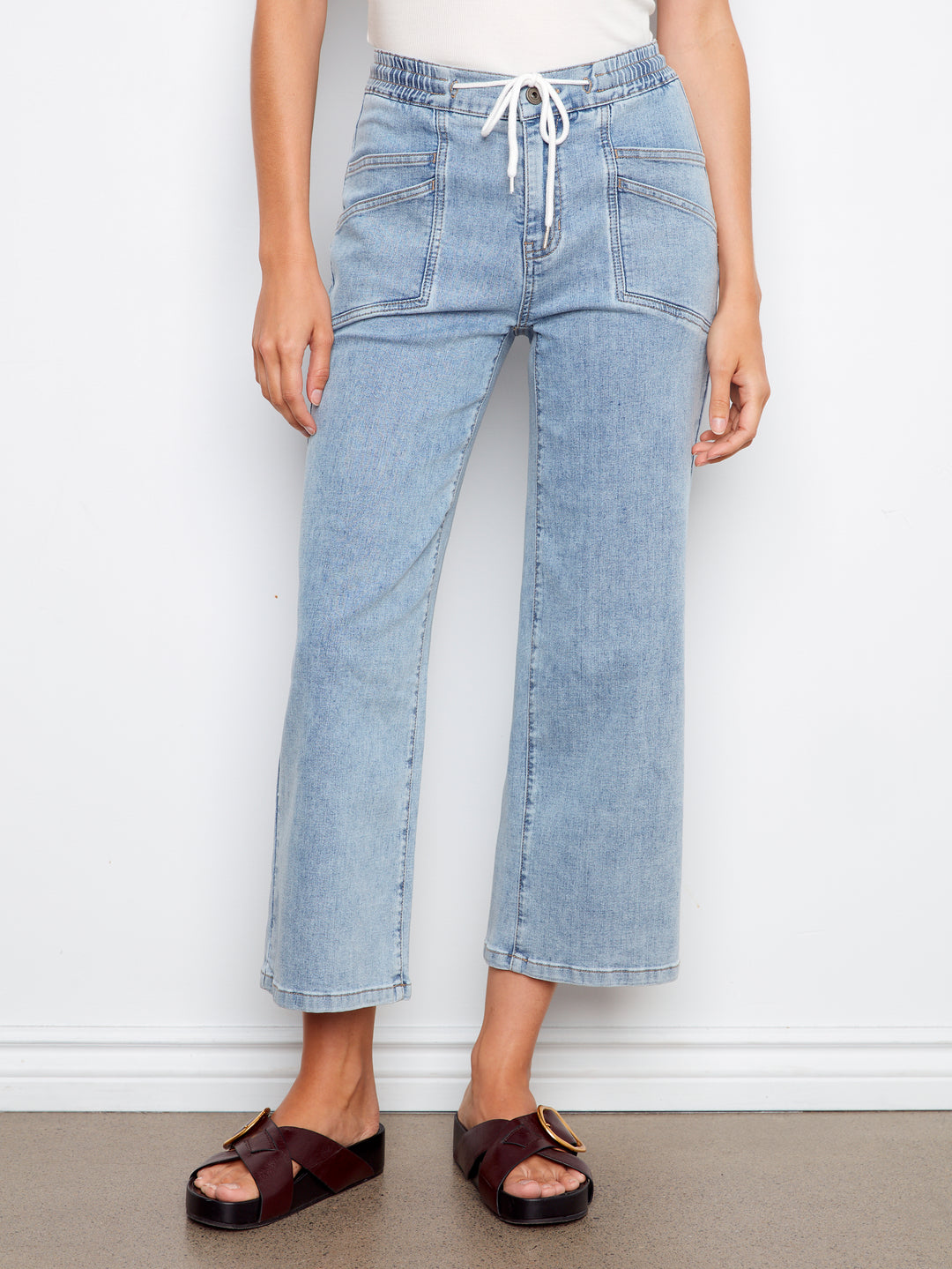 Drawstring Wide Leg Denim Pants