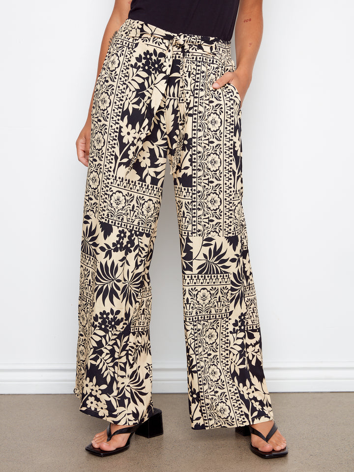 Printed Pant With Pockets And Self Belt Ties