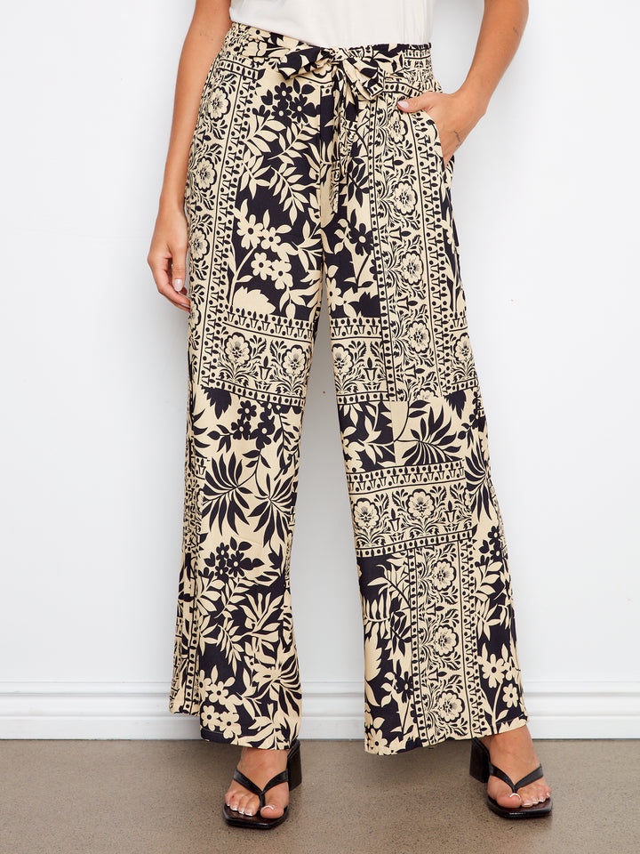 Printed Pant With Pockets And Self Belt Ties