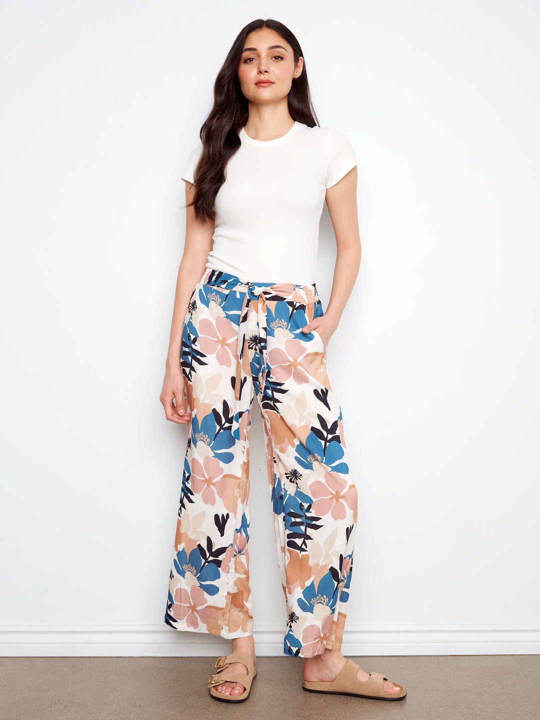 Printed Pant With Pockets And Self Belt Ties