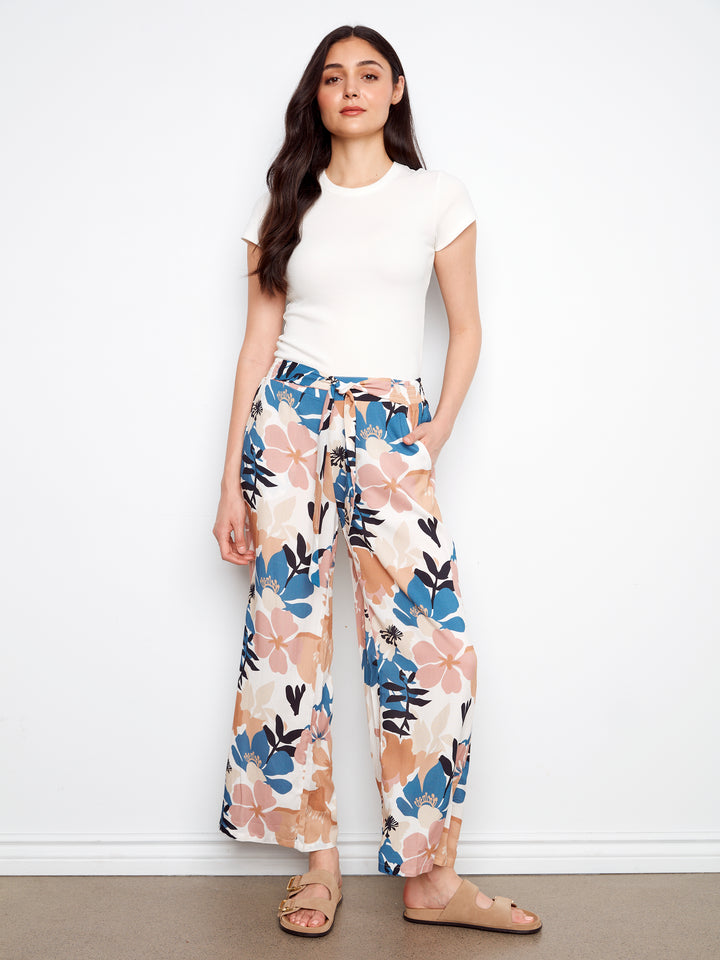 Printed Pant With Pockets And Self Belt Ties