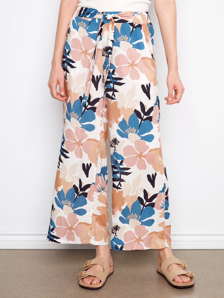 Printed Pant With Pockets And Self Belt Ties