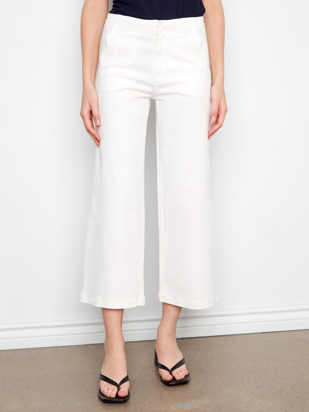 Wide Leg Colored Twill Pants With Scalloped Edges