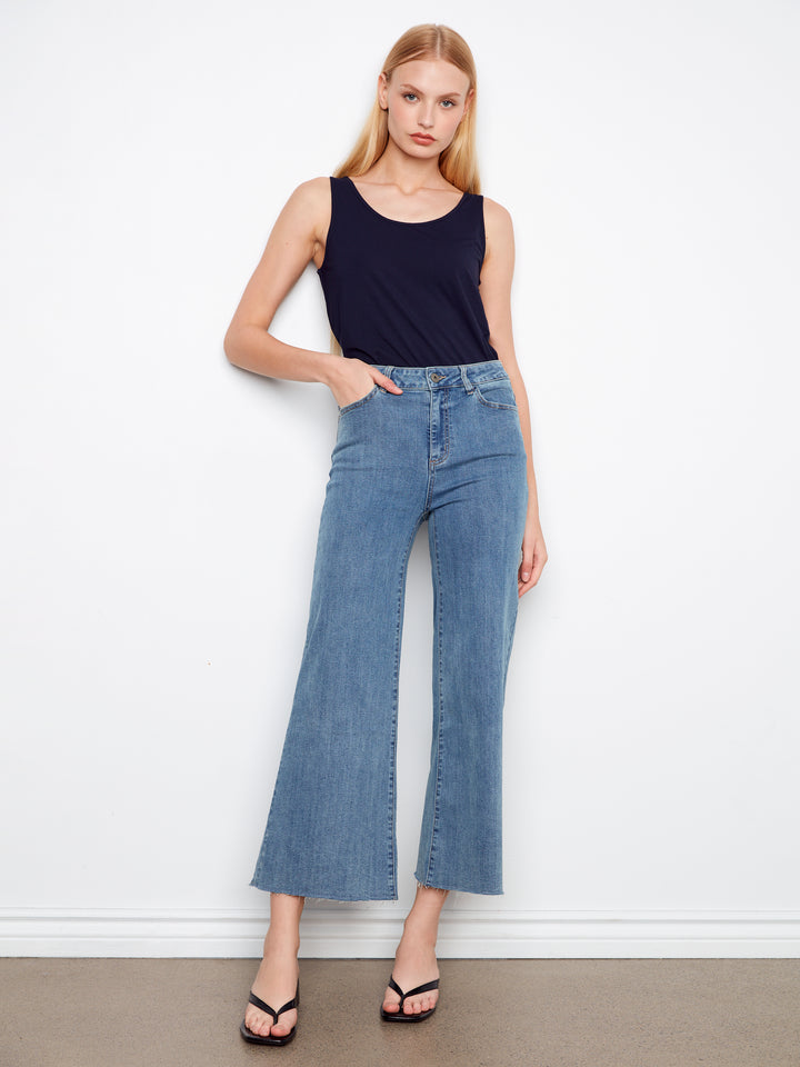 Flared Wide Leg Stretch Denim Pants