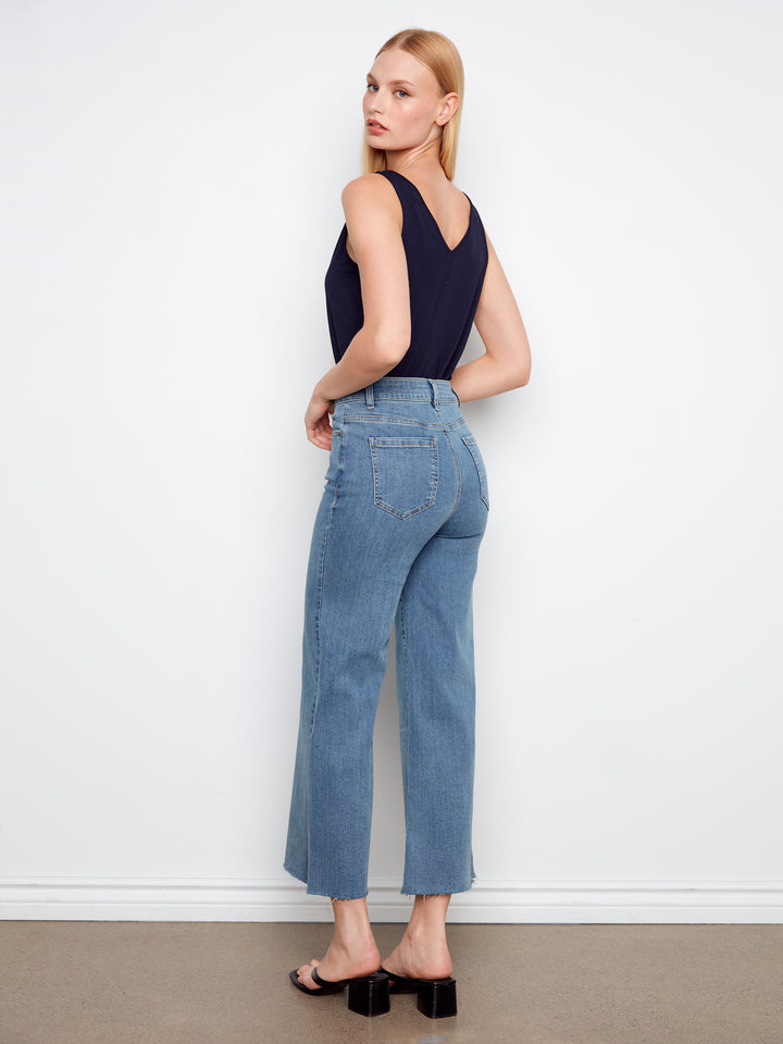 Flared Wide Leg Stretch Denim Pants