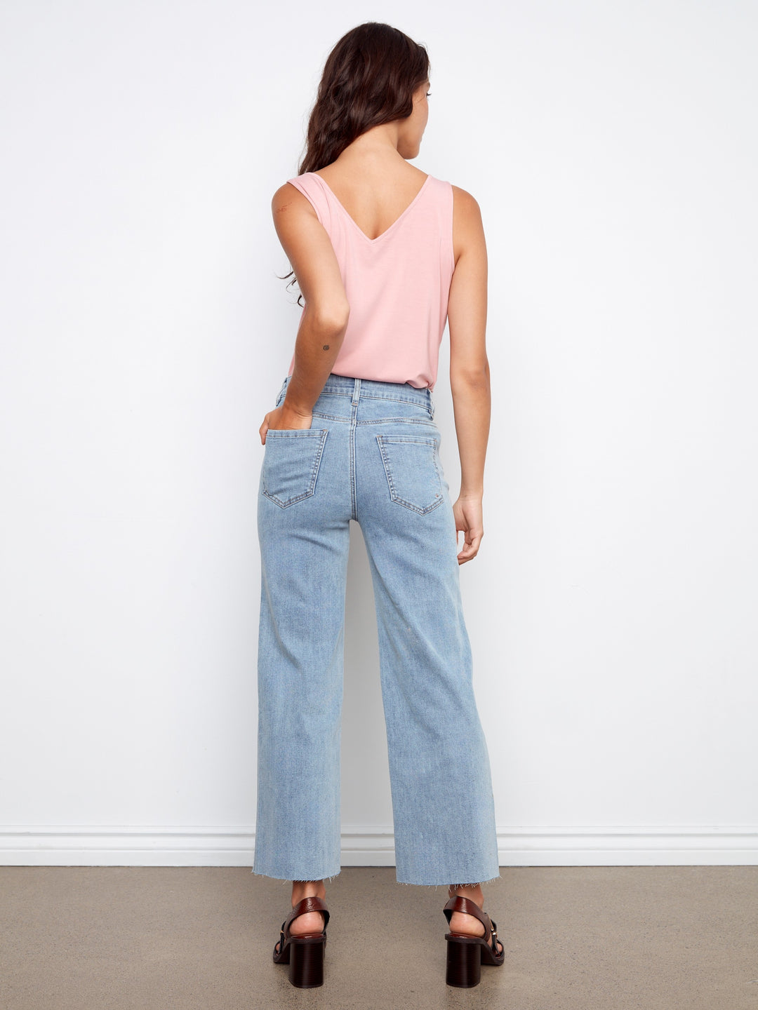 All Over Floral Embroidered Wide Leg Stretch Denim Pants