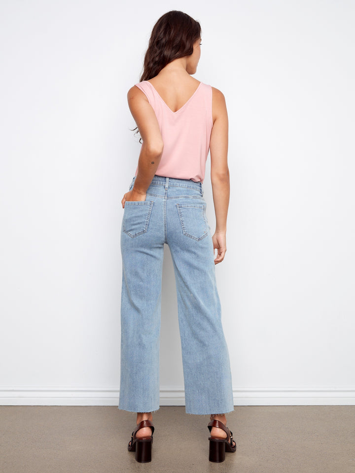 All Over Floral Embroidered Wide Leg Stretch Denim Pants