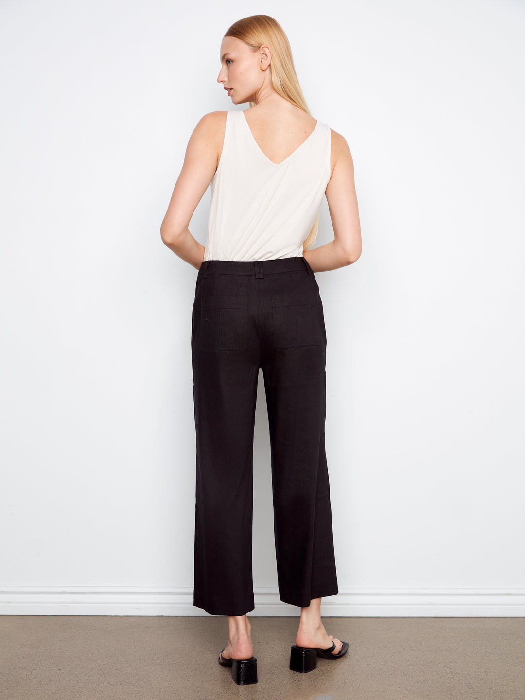 Stretch Linen Wide Leg Button Front Pants