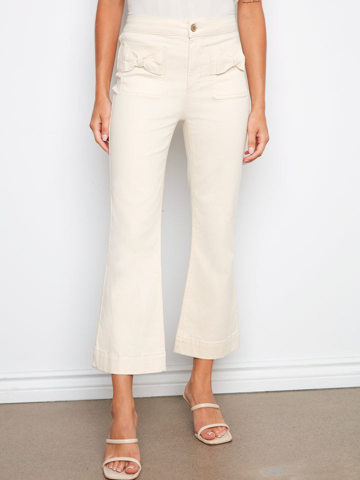Flare Leg Flex Twill Pants With Bow Patch Pockets