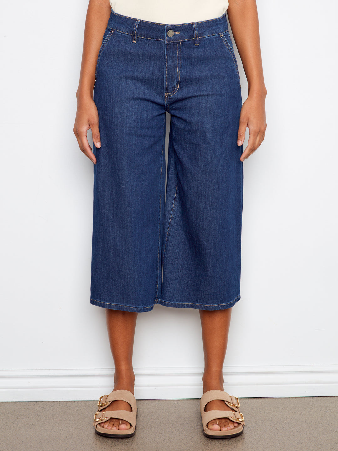 Cropped Stretch Denim Palazzo Pants
